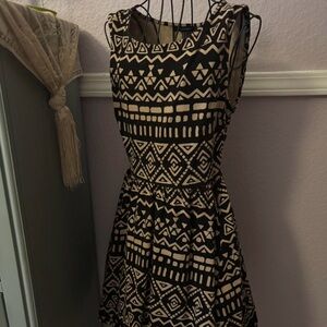 Womens Black and Cream Geometric Skater Dress Size Small